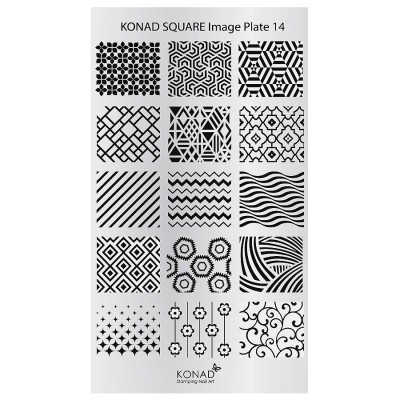 Placa de estampagem KONAD quadrada com vários padrões em preto