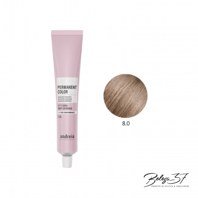 Bisnaga de tinta de cabelo permanente Andreia Professional cor 8.0 com amostra da cor castanho claro