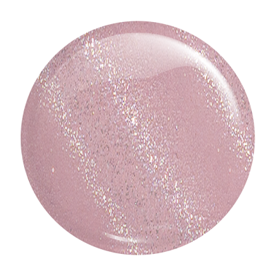 Amostra circular de verniz rosa claro brilhante com partículas prateadas