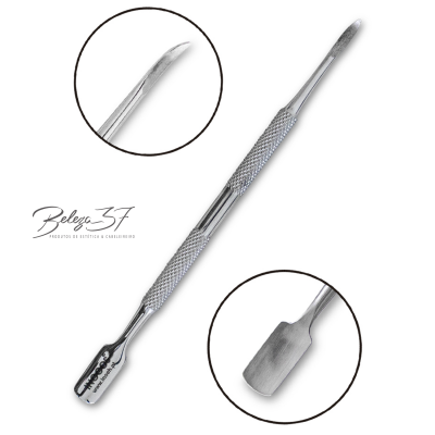 Espátula dupla metálica com duas pontas e textura antiderrapante