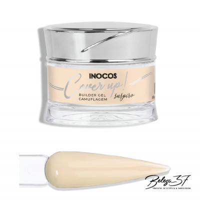 Frasco de gel para unhas INOCOS Cover up! cor bege claro com tampa prateada e amostra do gel