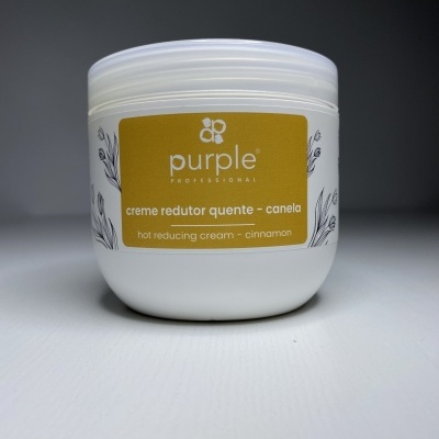 Frasco branco de creme redutor quente com canela da marca purple Professional