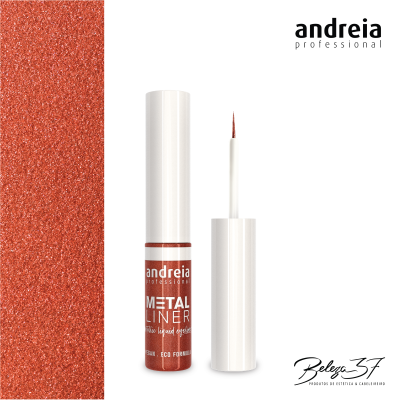 Eyeliner líquido metálico vermelho Andreia Professional com pincel de aplicação e amostra de cor