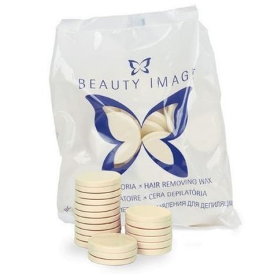 Pacote de cera depilatória Beauty Image com discos de cera amarelados