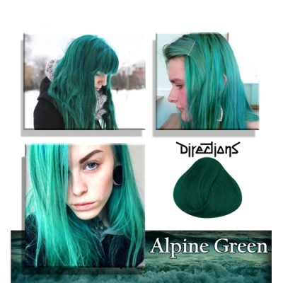 Três fotos de cabelo verde alpino com embalagem tinta Directions Alpine Green