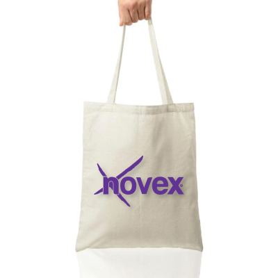 Saco tote branco com logotipo novex roxo
