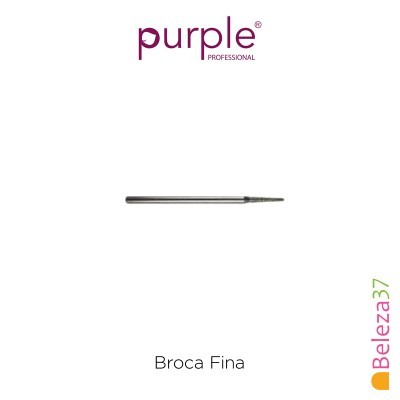 Broca fina metálica prateada com textura espiral sobre fundo branco e texto da marca