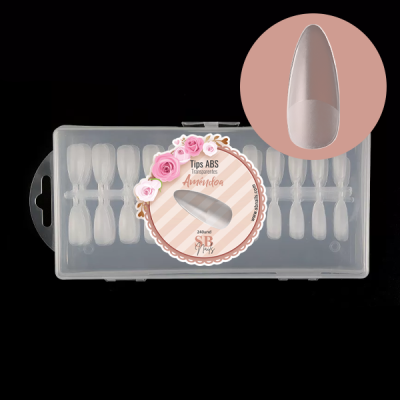 Caixa com pontas de unhas artificiais transparentes em formato amendoado