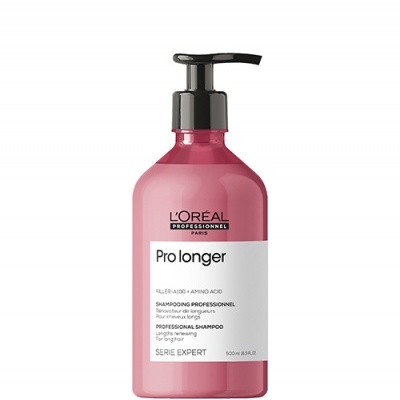 Frasco rosa com doseador de shampoo profissional L'Oréal Pro Longer