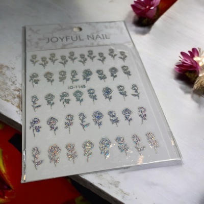 Folha de autocolantes para unhas com desenhos de flores coloridas metálicas