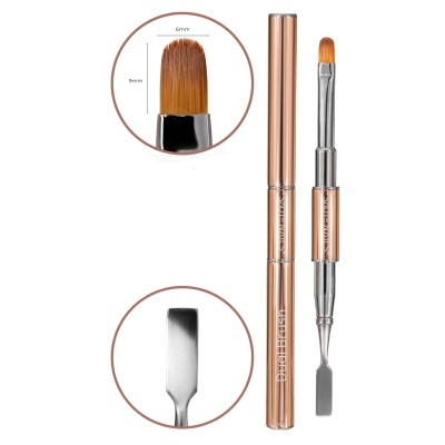 pincel duplo metálico para unhas com escova e espátula em fundo branco