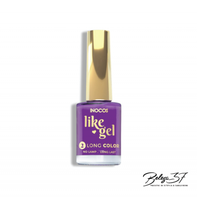 Frasco de verniz de unhas roxo com tampa dourada e texto visível