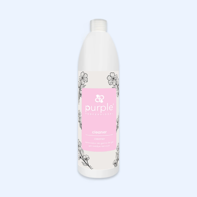 Frasco branco de plástico com rótulo rosa e branco e desenhos florais pretos
