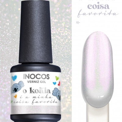Verniz gel INOCOS com ilustrações de coalas e amostra da cor perolada