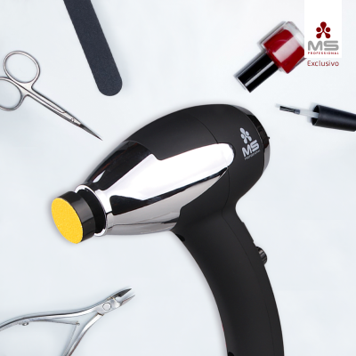 Secador de unhas MS profissional preto e prateado com acessórios de manicure