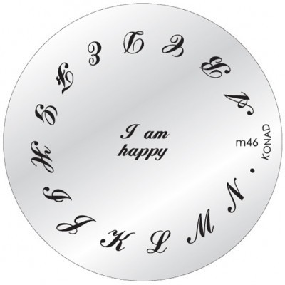 Espelho redondo com números estilizados e texto 'I am happy', marca KONAD m46