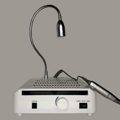 Aparelho profissional de manicure branco com micro motor e luz flexível metálica