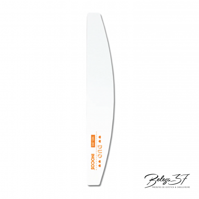 Lima de unhas branca côncava com texto laranja DUO INOCOS sobre fundo branco.