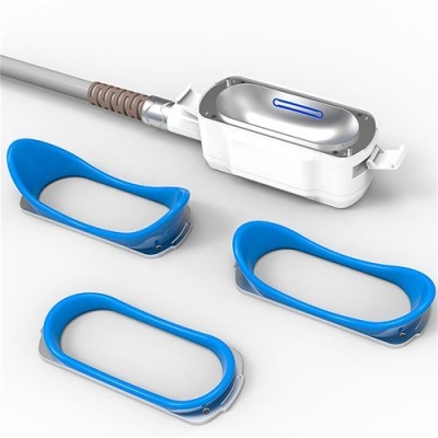 Dispositivo electrónico branco com cabo e três moldes azuis