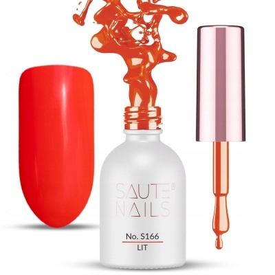 Verniz de unhas vermelho SAUTE NAILS com frasco branco fosco e tampa rosa