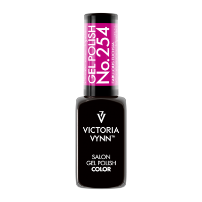 Frasco de verniz gel preto Victoria Vynn com tampa rosa e texto GEL POLISH No.254