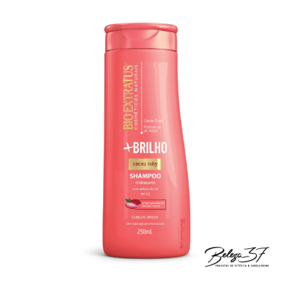 Frasco rosa de shampoo Bio Extratus + BRILHO cacau ruby 250 ml