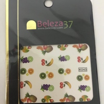 Adesivo para unhas com padrão de frutas, embalagem preta da Beleza37