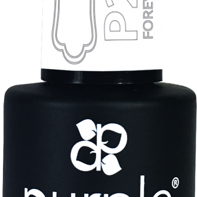 Frasco de verniz gel para unhas preto com etiqueta branca e texto