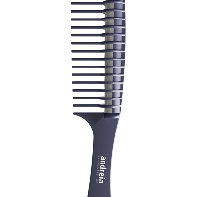 Pente azul escuro com dentes largos e texto 'andeia SPAINTING' no cabo