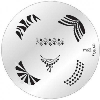 Placa redonda para carimbos de unha com vários padrões pretos e texto m62 KONAD