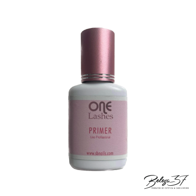 Frasco branco com tampa rosa metálica Primer One Lashes