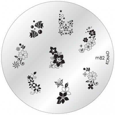 Placa metálica redonda para carimbos de unhas com desenhos diversos em preto