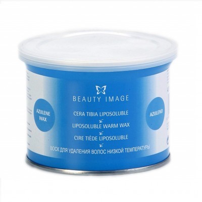 Lata azul de cera depilatória Beauty Image com tampa branca