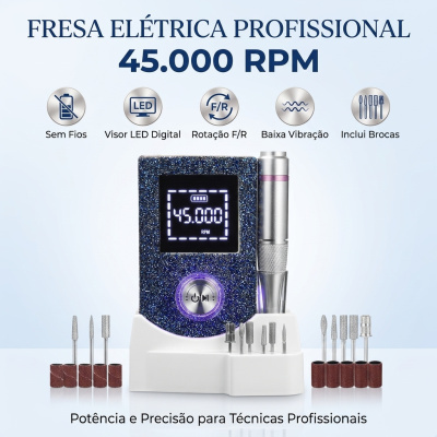 Fresa elétrica profissional com visor digital e brocas