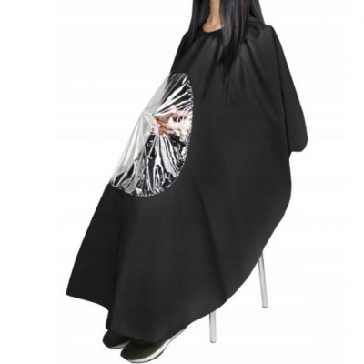 Capa preta de corte de cabelo com janela transparente frontal