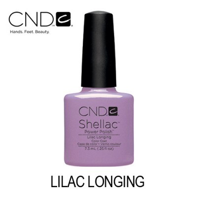 Verniz de unhas lilás CND Shellac Power Polish Lilac Longing em frasco com tampa preta