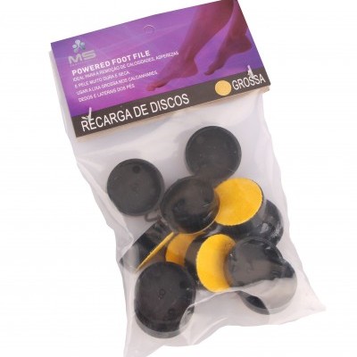 Pacote de discos de recarga grossa para lima de pés com rótulo roxo e texto em português