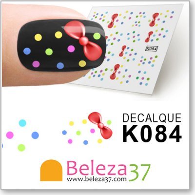 Adesivos unhas bolinhas coloridas com laço vermelho K084 Beleza37
