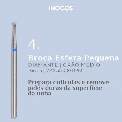 Broca esférica pequena para unhas INOCOS sobre fundo azul