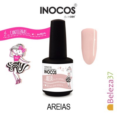 Verniz gel INOCOS AREIAS com tampa preta e rótulo rosa