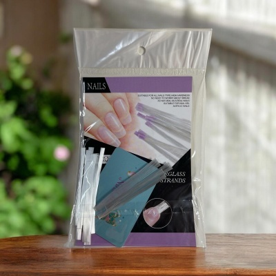 Pacote de acessórios para unhas com pincéis e fios de vidro em embalagem transparente