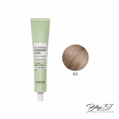 Tubo verde claro de tinta para cabelo e amostra de cor castanho claro 8.0.