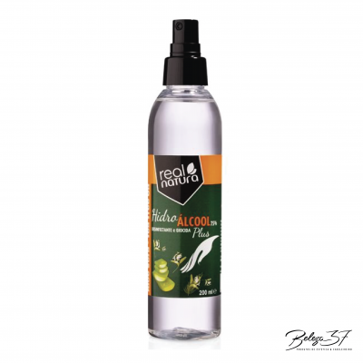 Frasco com spray de álcool hidroalcoólico 71% marca real natura
