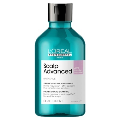 Frasco azul de champô L'Oréal Scalp Advanced com tampa preta