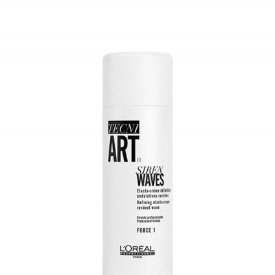 Frasco branco de creme para cabelo L'Oréal TECNI ART SIREN WAVES