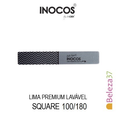 Lima de unhas quadrada INOCOS cinza e preta com padrão zig-zag.