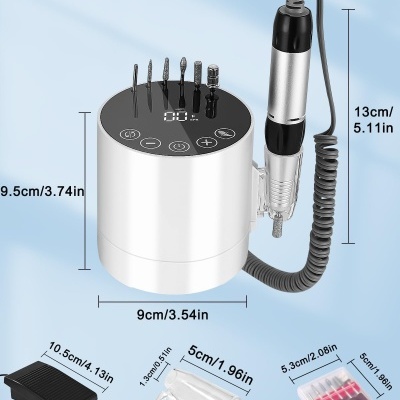 Aparelho portátil para arte de unhas com múltiplas pontas e medidas indicadas