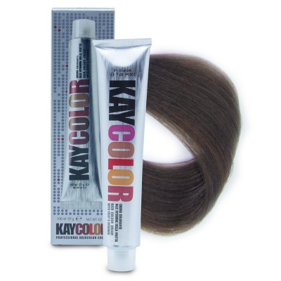 Tubo e caixa de tinta de cabelo KayColor com fio de cabelo castanho escuro