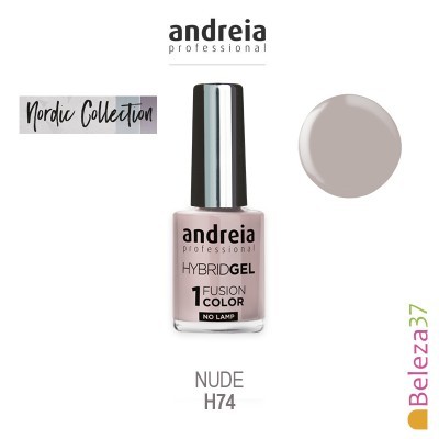 Verniz de unhas andreia professional HYBRIDGEL cor NUDE H74 com tampa prateada e círculo de cor nude