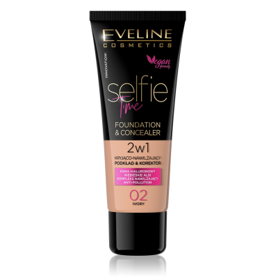 Tubo de base e corretor Eveline Cosmetics Selfie Time 2 em 1 cor 02 Ivory